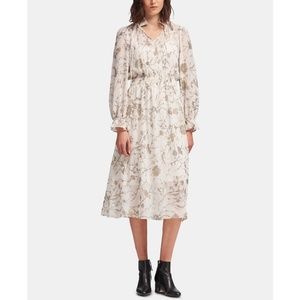 DKNY Printed Tie-Neck Maxi Dress Natural L